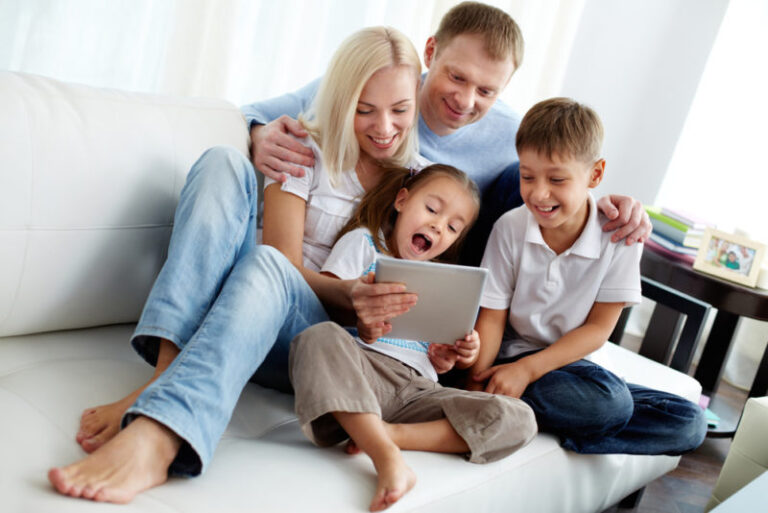 warm family with heater